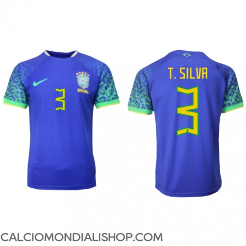 Maglie da calcio Brasile Thiago Silva #3 Seconda Maglia Mondiali 2022 Manica Corta